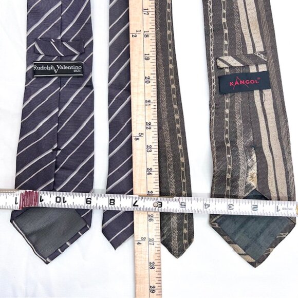Set: 2 Neckties Valentino &Kangol  Brown Stripe +1 Valentino V Handkerchief (59) - Picture 7 of 9